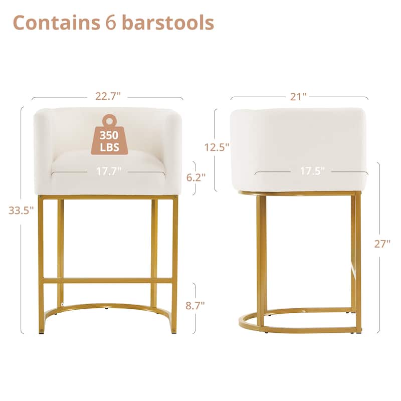 26 in. Counter Height Low Back Bar Stool with Metal Frame Modern Barrel Fabric Bar Stool for Kitchen Island
