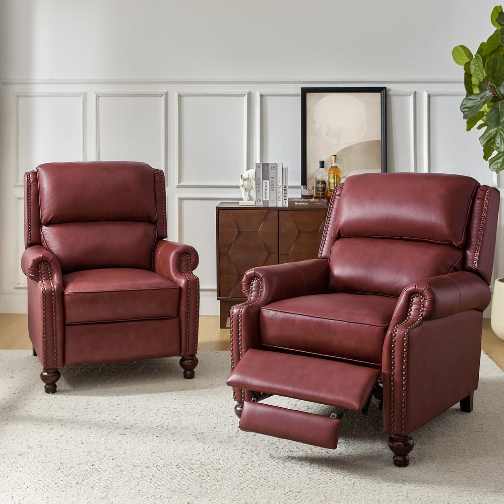 Gabriela Mid-Century Modern Genuine Leather Recliner Nail Head Trim Set of 2 by HULALA HOME