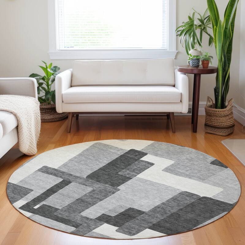 Premium Washable Super Soft Modern Geo Mayfield Rug - Gray - 8' x 8' - Round