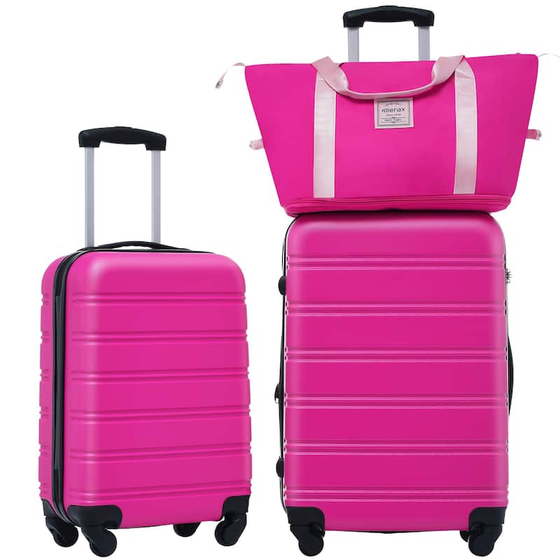Hardshell Luggage Sets 2Pcs + bag Spinner Suitcase with TSA Lock Lightweight - Pink