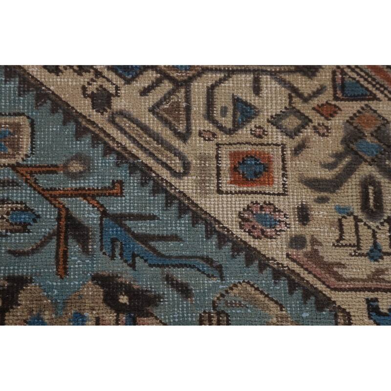 Light Blue Distressed Tabriz Persian Vintage Rug Handmade Wool Carpet - 9'7" x 12'3"
