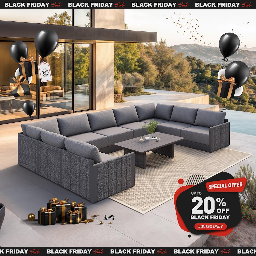 PURPLE LEAF Sanori Patio Conversation Set with Grey Ottoman and Cushion Patio Sofas Sectional Set for Poolside Graden