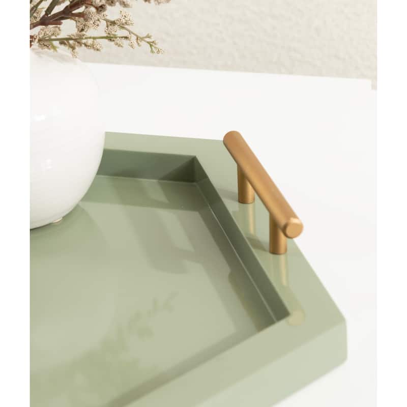 Halsey Hexagon Decorative Wood Tray with Polished Metal Handles
