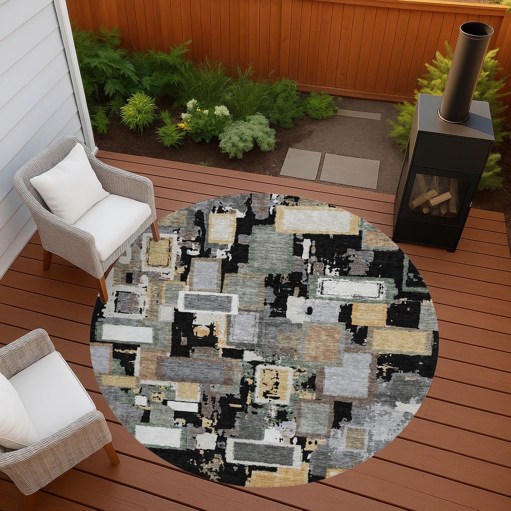 Machine Washable Indoor/ Outdoor Contemporary Geo Chantille Rug