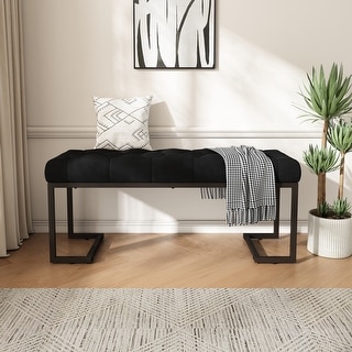Modern Design Upholstered Button Tufted Bench, Durable Iron Frame, Black and Bronze