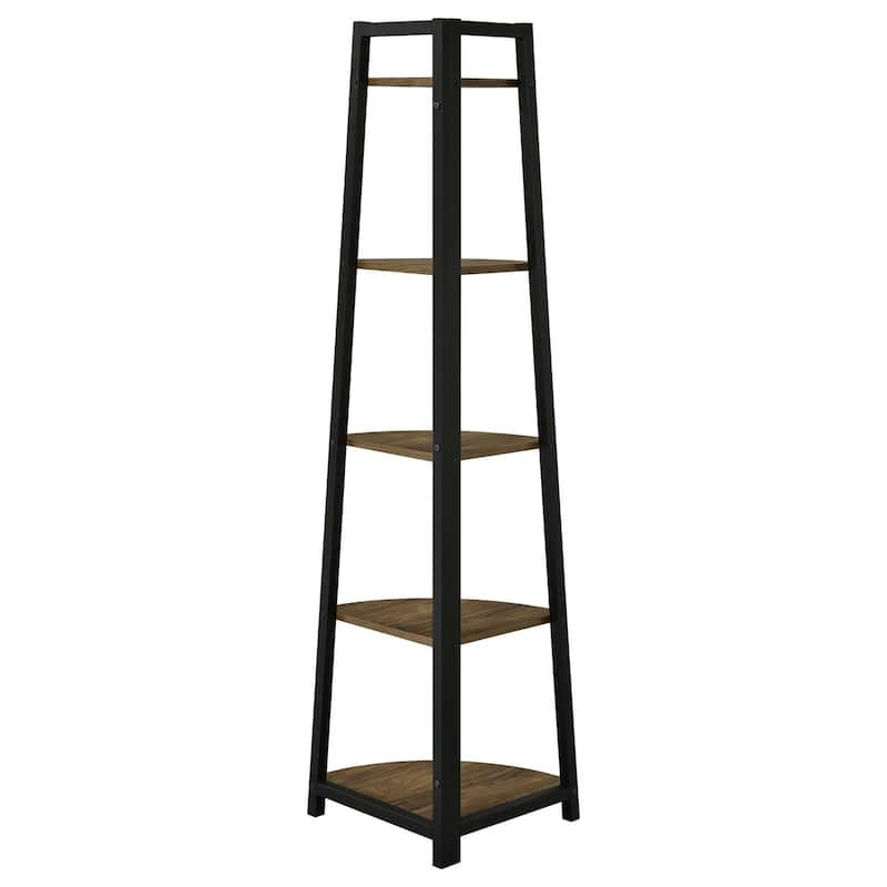 Aged Walnut 5-Tier Corner Bookcase