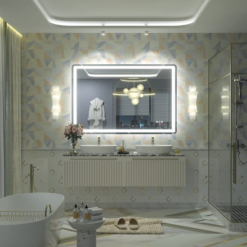 UL Certified Frameless LED Front Light and Backlit 3 Colors Dimmable Anti-Fog Wall Bathroom Vanity Mirror