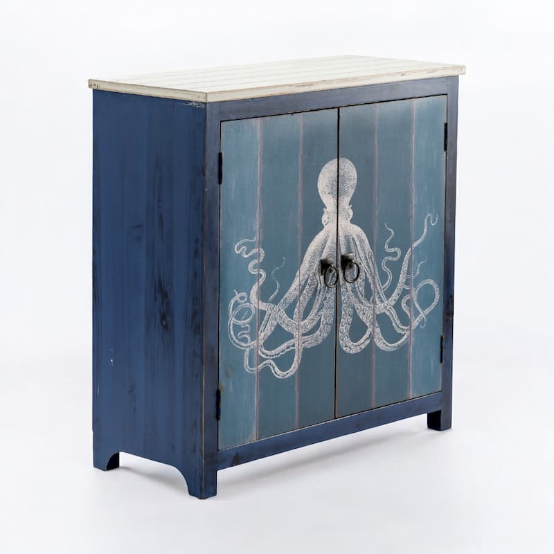 Two Door Deep Blue Wooden Cabinet - Coastal - 31.5" x 13" x 31.5"