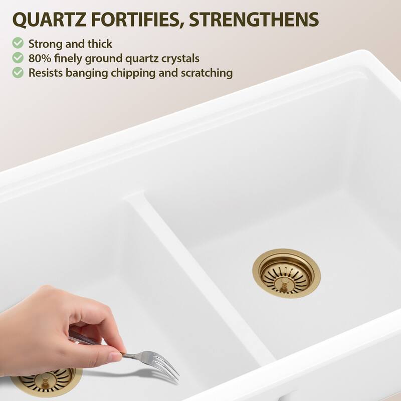 Lordear 33" Kitchen Sink Double Bowl Undermount Workstation Low Divider Quartz Composite Sink with Accessories