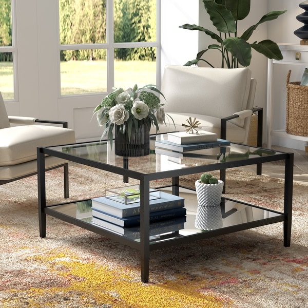 Hera Square Coffee Table with Mirror Bottom Shelf On Sale Bed