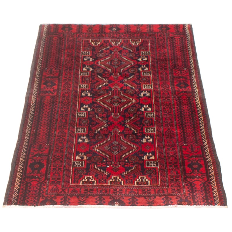 ECARPETGALLERY Hand-knotted Royal Baluch Red Wool Rug - 3'5 x 6'0