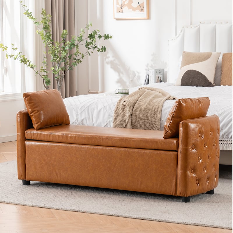Storage Bench for Bedroom, 60" End of Bed Bench for King Size Bed Modern Upholstered Long Bench with Tufted Arm