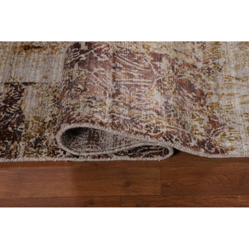 Abstract Indian Area Rug Hand-Knotted Wool Carpet - 6'0" X 9'2"