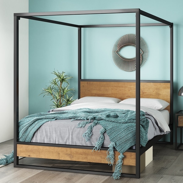 Priage by ZINUS Brown Metal and Wood Canopy Platform Bed Frame Bed Bath Beyond 29366108