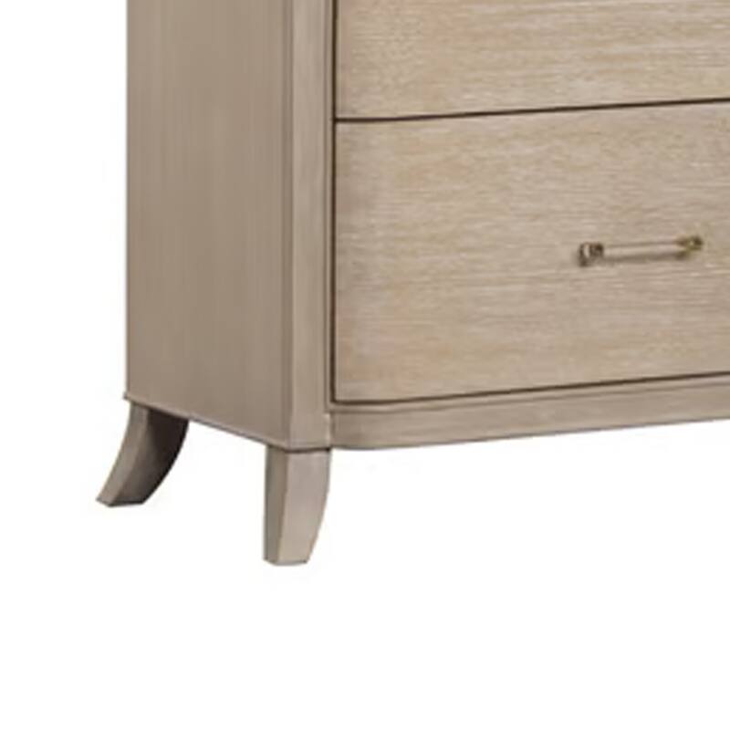 Fea 6 Drawer Wide Dresser, Natural Oak Brown Solid Wood, Acrylic