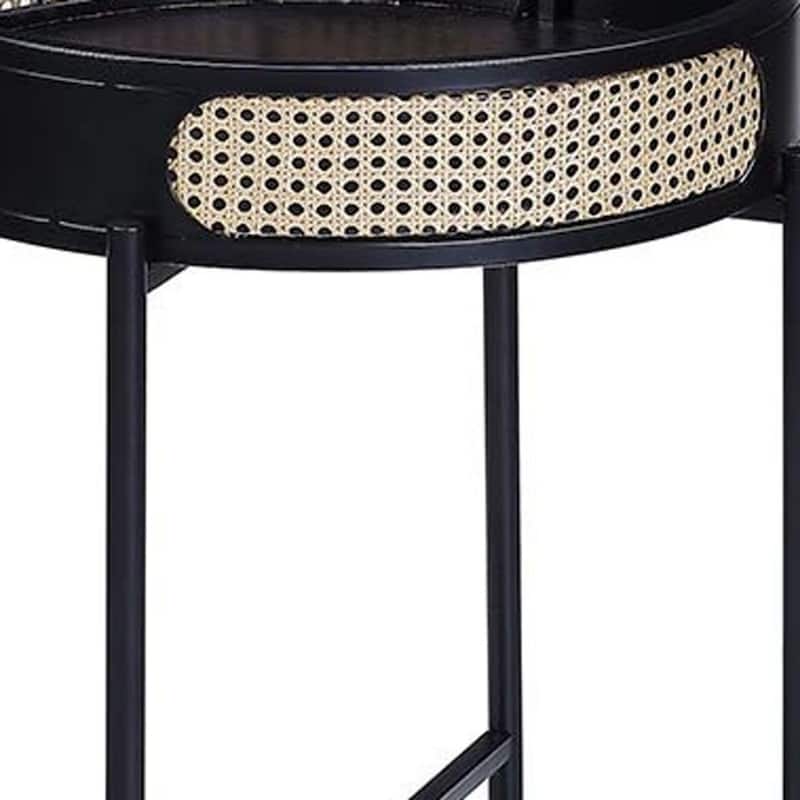 24" Black Round Wood Side End Table with Tray Top and Removable Surface for Living Room or Bedroom - 22''L x 22''W x 24''H