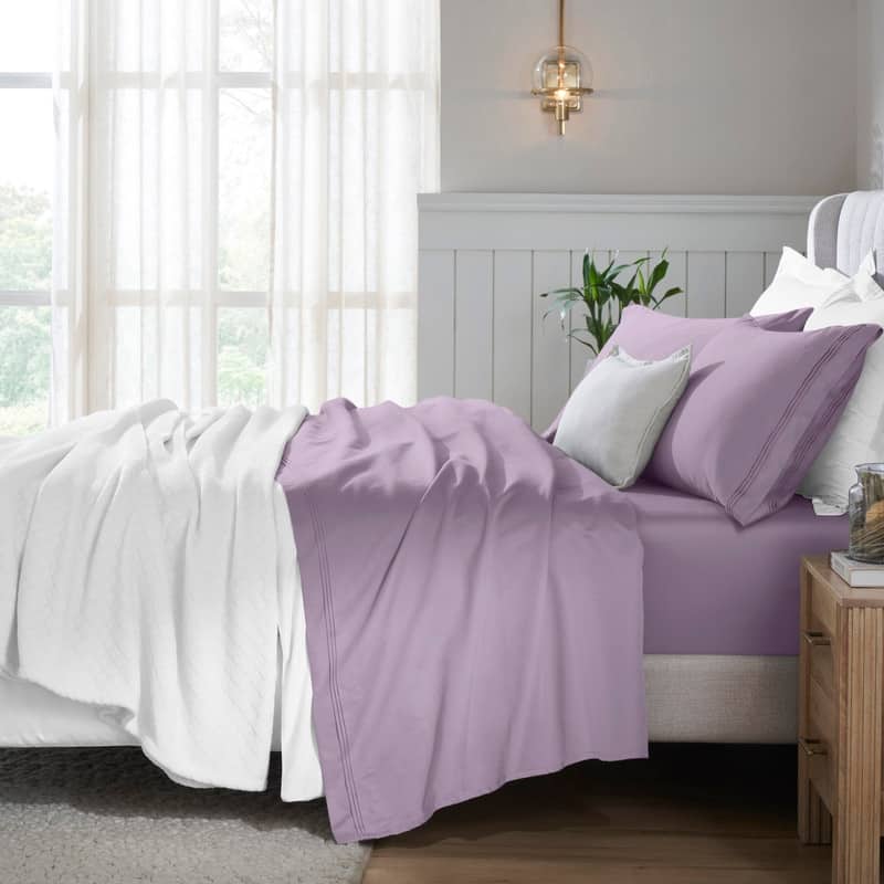 Superior Egyptian Cotton 650 Thread Count Deep Pocket Solid Sheet Set - Split King - Wisteria