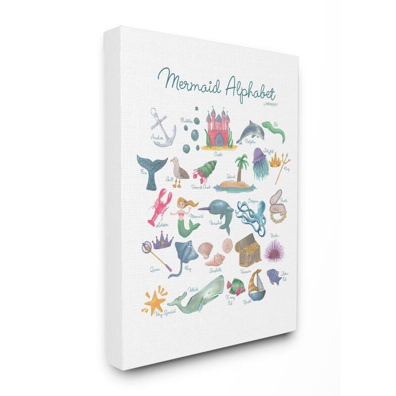 The Kids Room by Stupell Watercolor Mermaid Alphabet Canvas Wall Art, 11x14, Proudly Made in USA - Multi-Color - 36 x 48