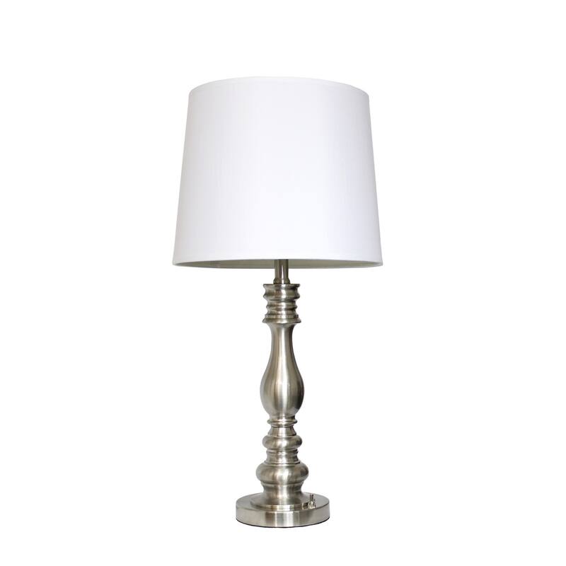 60 in. Brushed Steel Finish Table Lamp with White Shade, Sturdy Table Lamp for Living Rooms and Bedrooms