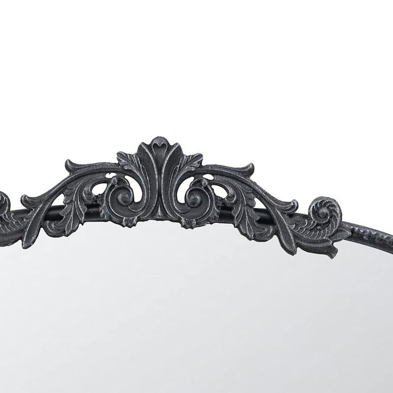 Kea 36 Inch Wall Mirror, Black Curved Metal Frame, Baroque Accent Design