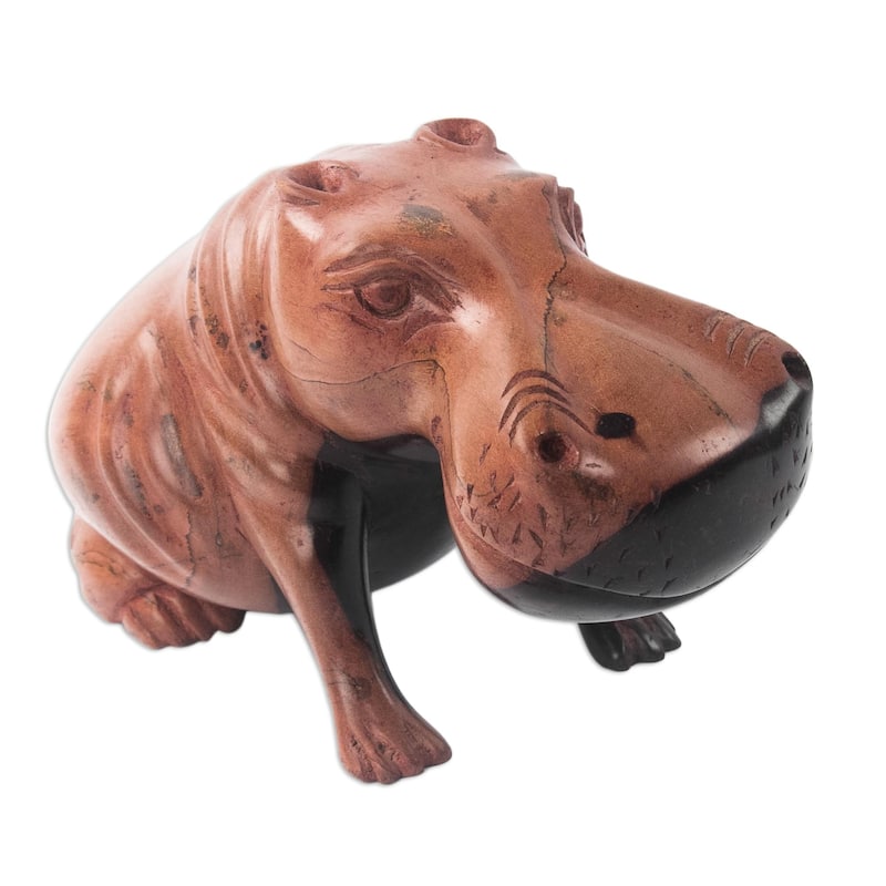 Novica Handmade Resting Hippo Ebony Wood Sculpture