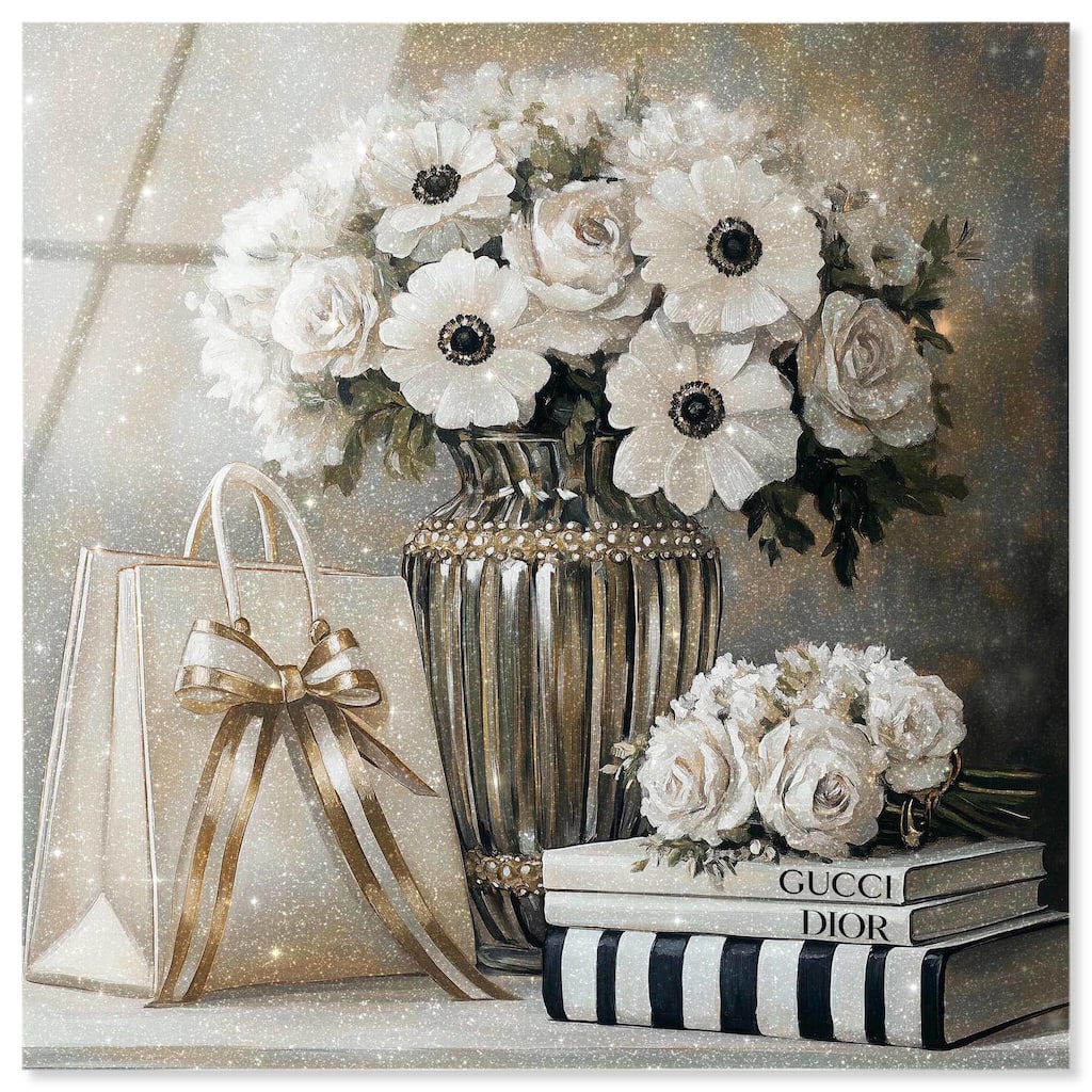 Elegant Flowers Books Neutral Acrylic by Art Remedy, Ready to Hang
