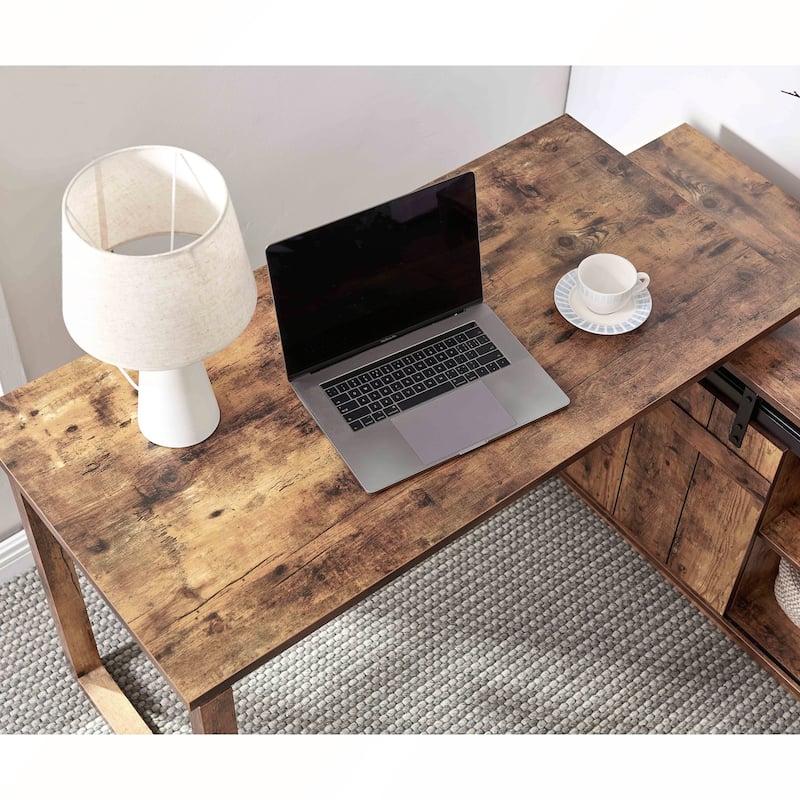 L Shaped Desk with Storage Credenza Sliding Barn Door