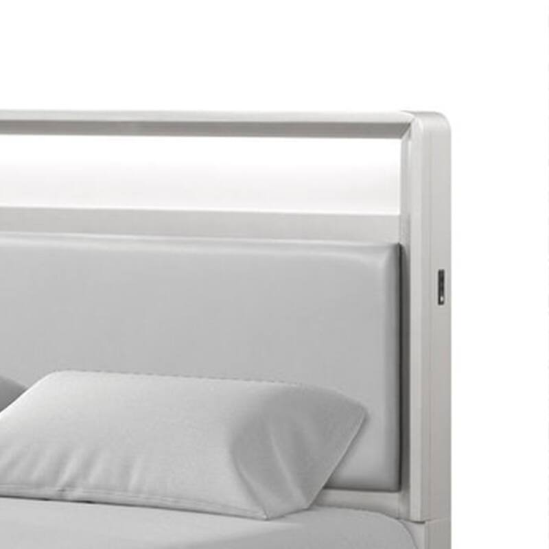 Broy Full Size Bed w LED Bookcase Headboard, Champagne Silver Veneer