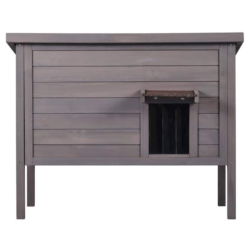 Grey Wooden Cat House with Openable Roof Top and PVC Flap Doors Suitable for Indoor or Outdoor - 34” x 22” x 27”