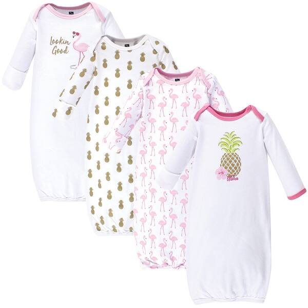 slide 1 of 1, Hudson Baby Infant Girl Cotton Long-Sleeve Gowns 4pk, Pineapple Preemie-Newborn - Pineapple