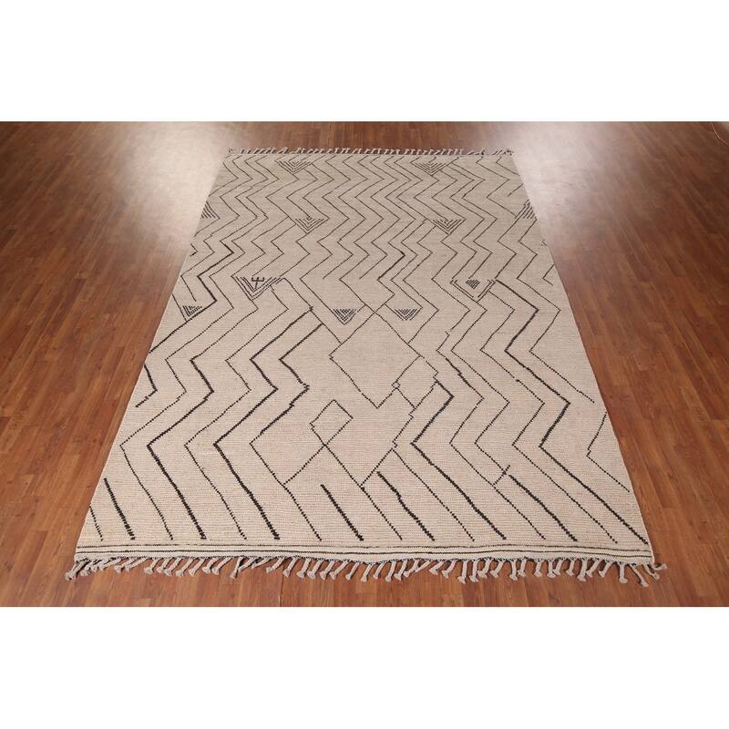 Earth Tone Moroccan Modern Area Rug Handmade Wool Carpet - 7'10"x 10'6"