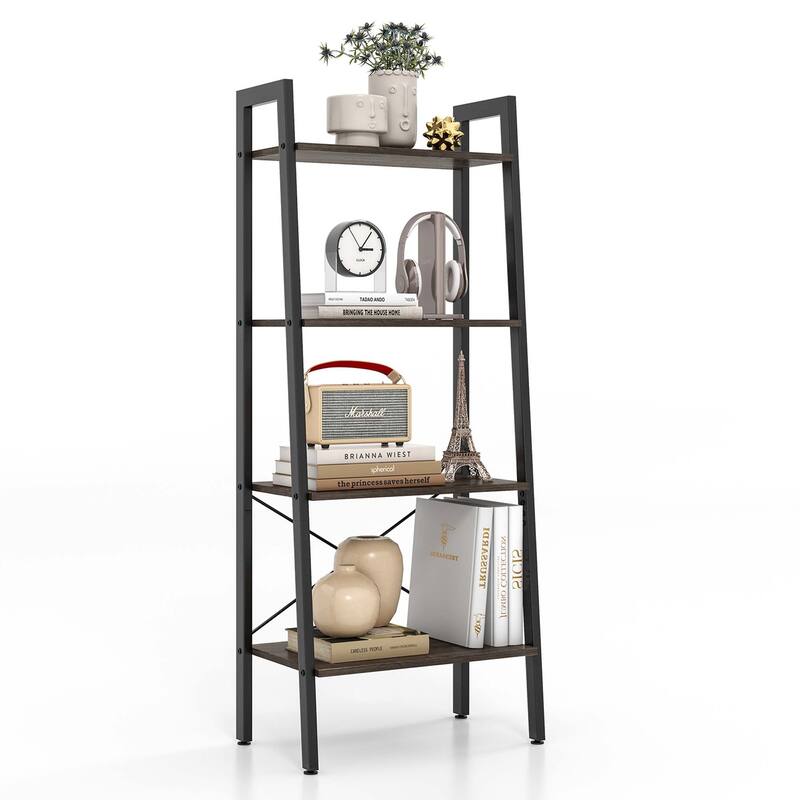Costway 4-Tier Wood Ladder Shelf Ladder Bookcase Bookshelf Display