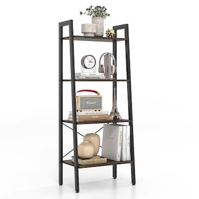Costway 4-Tier Wood Ladder Shelf Ladder Bookcase Bookshelf Display