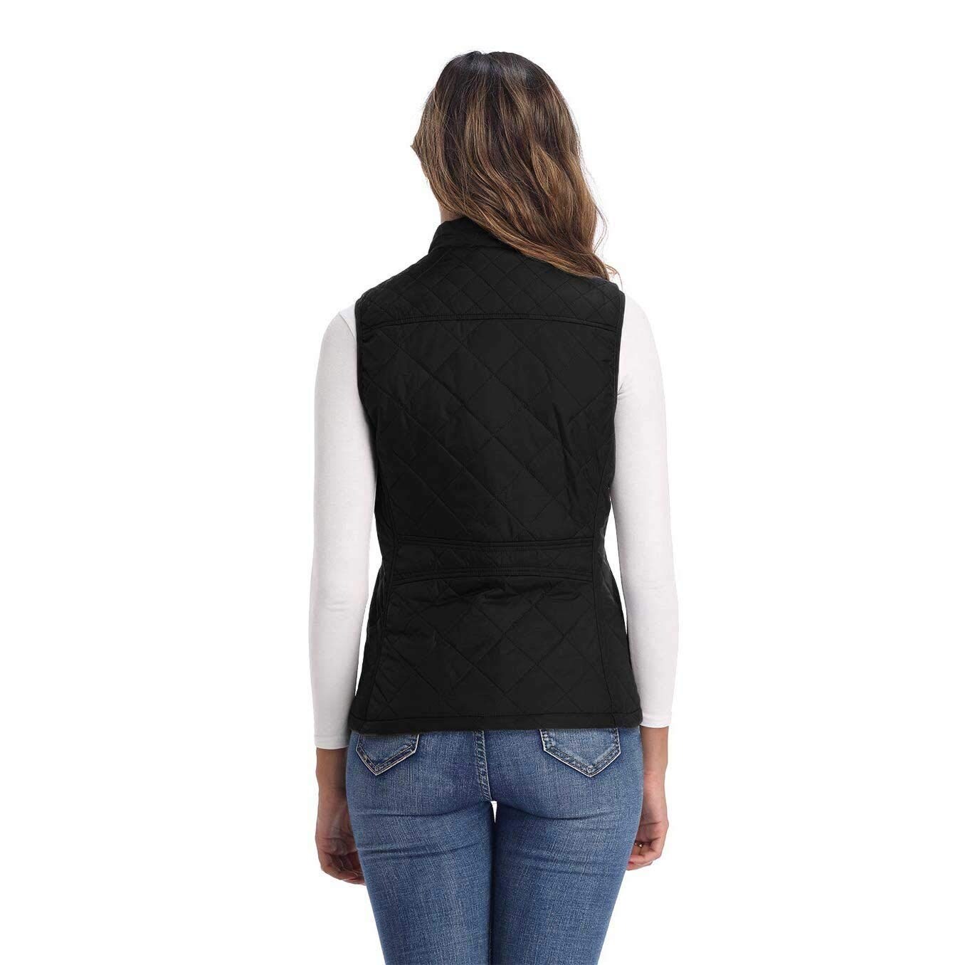 Cicilin Womens Quilted Padded Long Gilet Waistcoat Stand Collar Zip Padded Sleeveless Vest Coat Jacket
