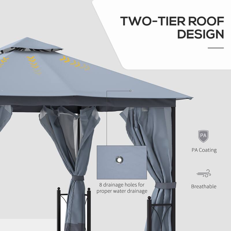 Outsunny 13' x 11' Patio Gazebo Canopy Garden Tent Sun Shade, Outdoor Shelter with 2 Tier Roof, Netting and Curtains