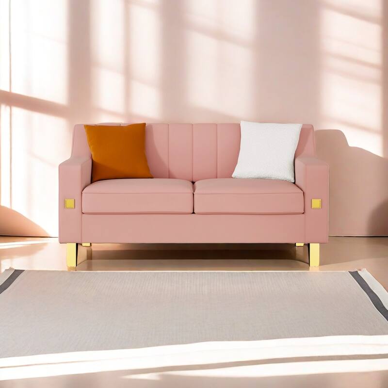 Luxury pink Velvet Loveseat Sofa with Gold Accents - Modern 3-Seat Couch with Plush Cushions