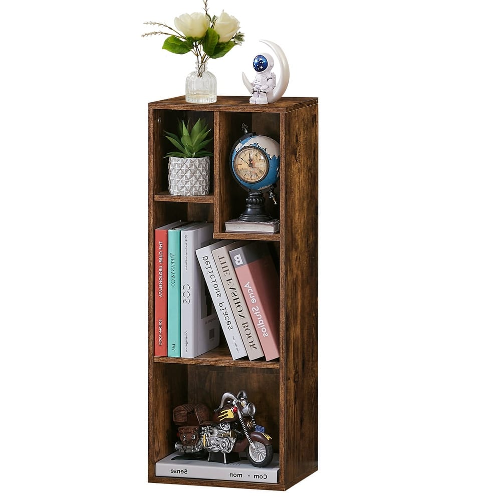 VECELO Asymmetrical 3-Tier Four Open Cube Wooden Bookcase Organizer Waterproof Storage Bookshelf for Living Room Bathroom Office