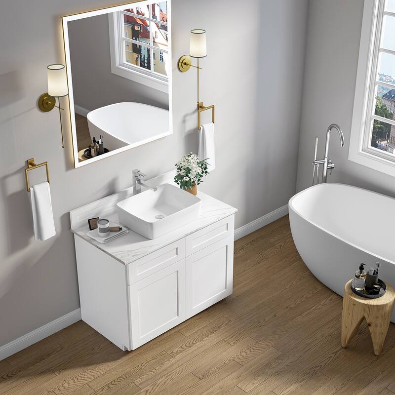 Sinber White Ceramic Countertop Bathroom Vanity Vessel Sink
