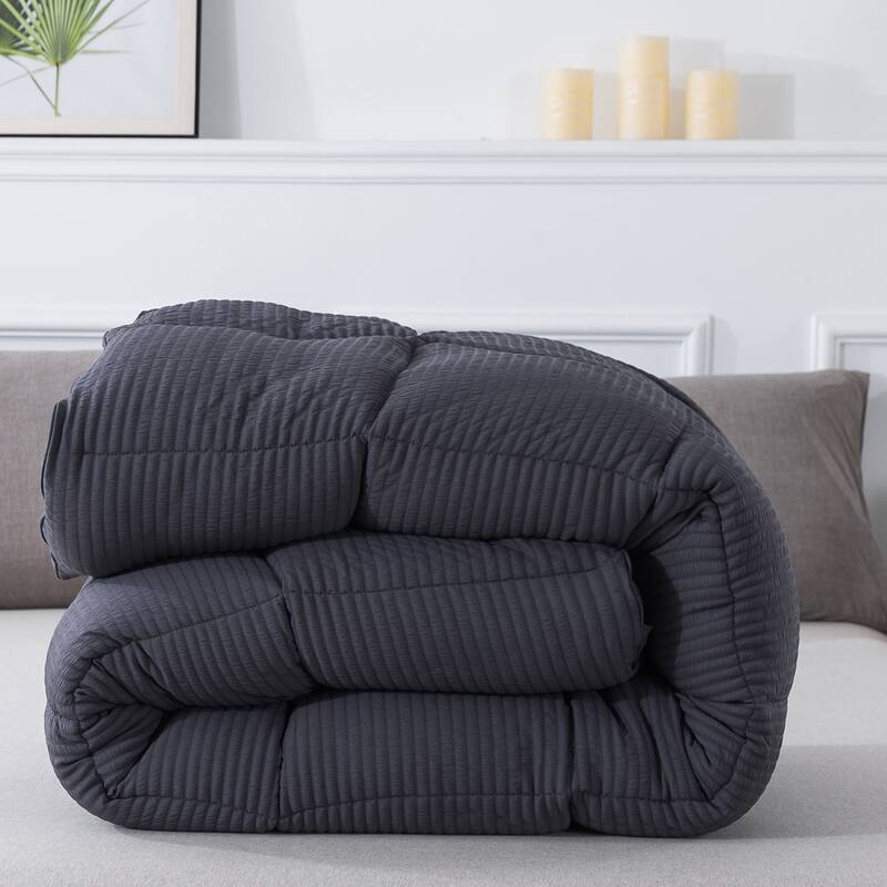 KASENTEX Winter Warmth Quilted Comforter, Cozy Soft Seersucker Textured, Down Alternative Fill