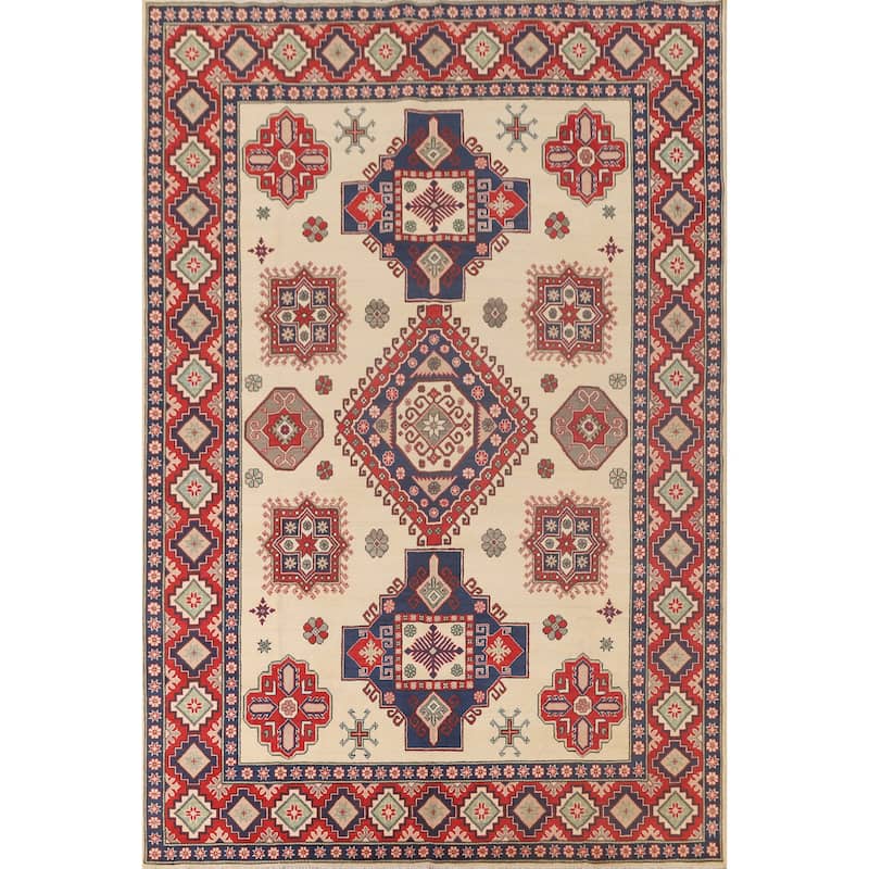 Kazak Oriental Area Rug Hand-Knotted Geometric Wool Carpet - 8'4"x 11'8"