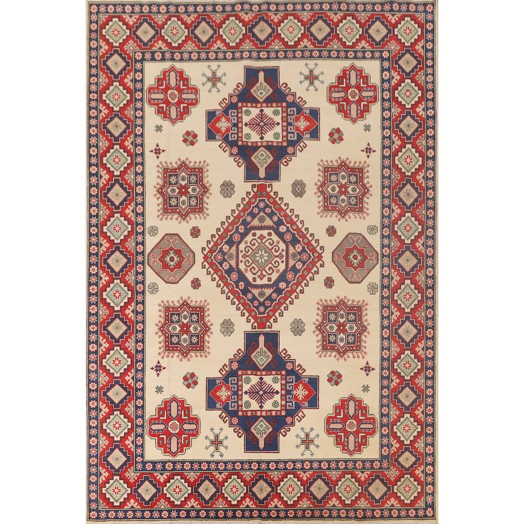 Kazak Oriental Area Rug Hand-Knotted Geometric Wool Carpet - 8'4"x 11'8"