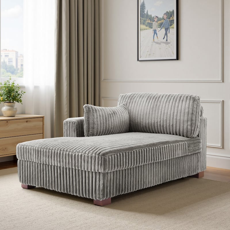 UIXE Upholstered Plush Bedroom Lounge Chairs with Right Armrest & Lumbar Pillow