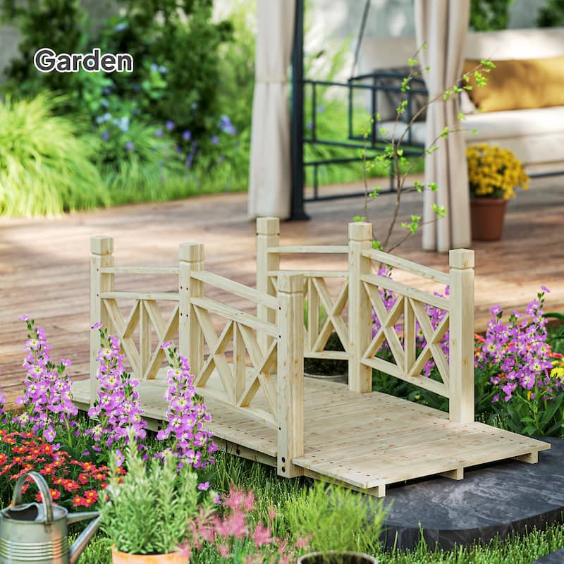 Garden Bridge Fir and Pine Outdoor Decorative Footbridge for Ponds Pathways and Landscaping