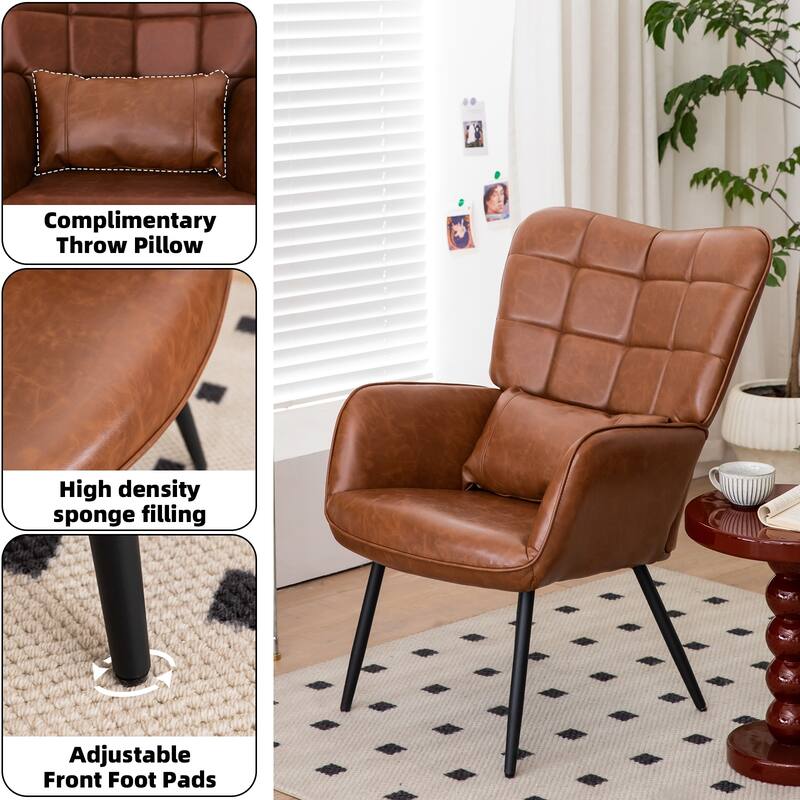 Modern 27.4" High Back Upholstered Arm Chair with Metal Legs and Soft Padded