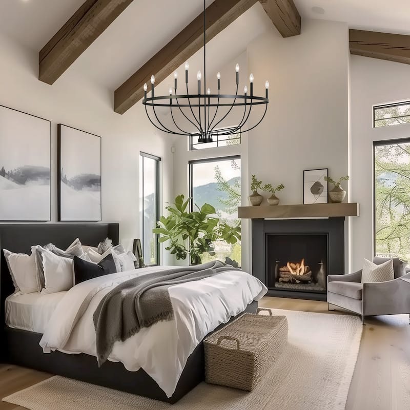 Oriea Modern Farmhouse 12-Light Black Wheel Chandelier Classic Candle Light for Dining Living Room