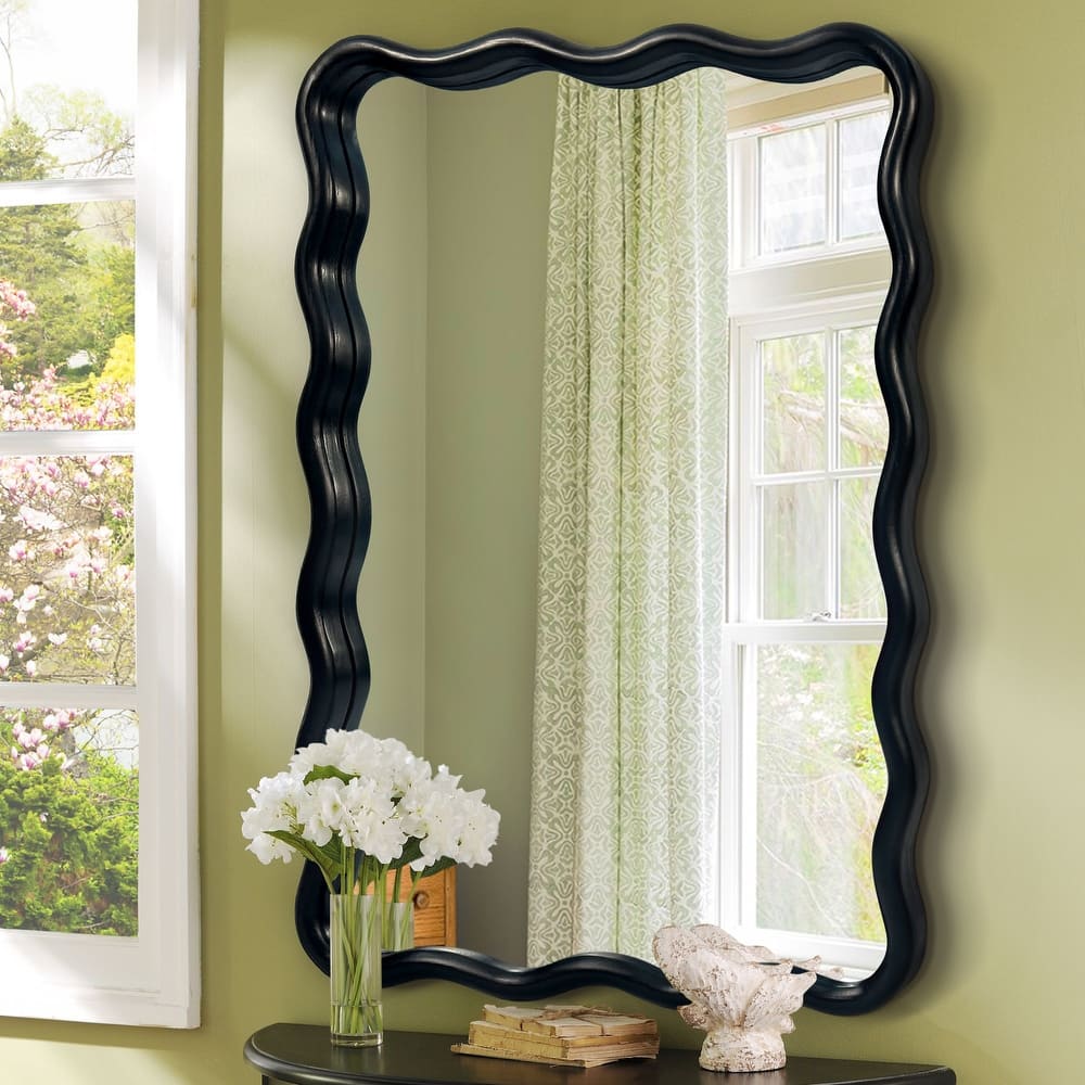 Scalloped Wood Frame Rectangle Wavy Wall Mirror