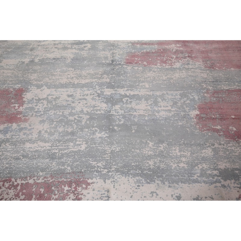 Gray Abstract Indian Area Rug Hand-Knotted Wool Carpet - 8'11"x 11'11"
