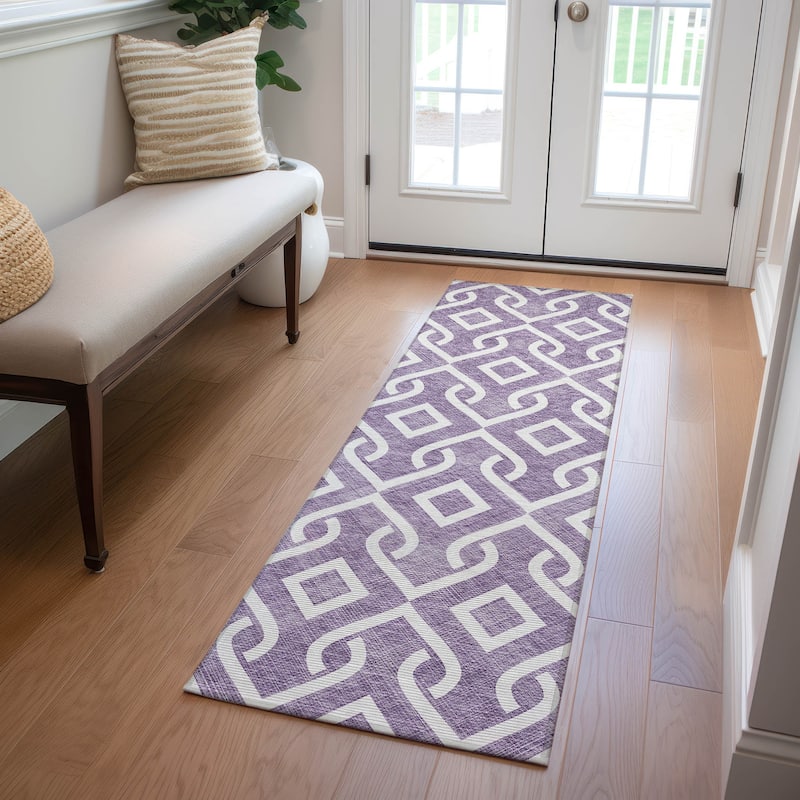 Machine Washable Indoor/ Outdoor Chantille Modern Trellis Rug - Purple - 2'3" x 7'6"