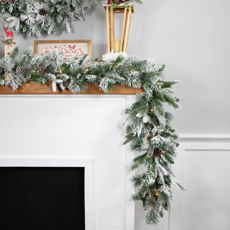 9'x14" Mixed Rosemary Emerald Pine Artificial Garland Clear LED