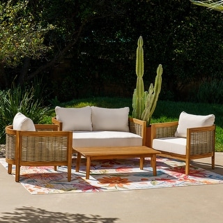 Linon Ochoa Outdoor Wood Loveseat and Chairs 4 Pc Set - Bed Bath ...